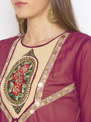 Purple Embroidered Georgette Party Wear Kurti 5