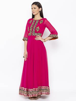 Pink Embroidered Georgette Party Wear Kurti 3
