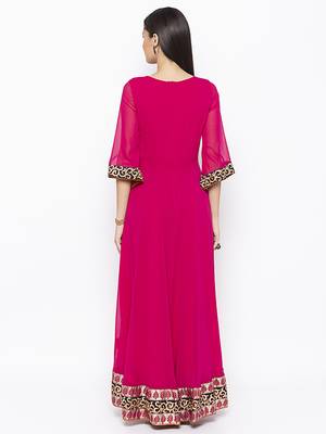 Pink Embroidered Georgette Party Wear Kurti 4