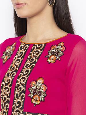 Pink Embroidered Georgette Party Wear Kurti 5