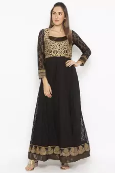 Black Embroidered Net Party Wear Kurti
