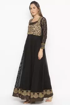 Black Embroidered Net Party Wear Kurti