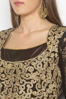 Black Embroidered Net Party Wear Kurti