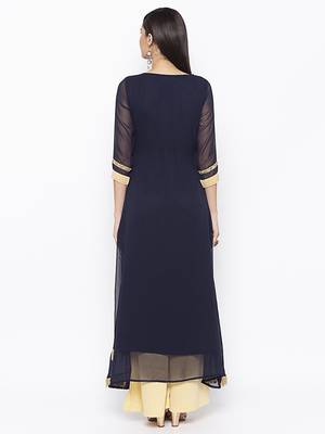 Dark Blue Embroidered Net Party Wear Kurti 4