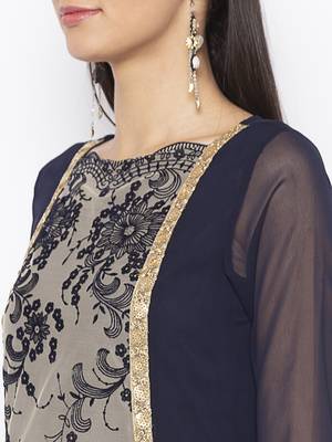 Dark Blue Embroidered Net Party Wear Kurti 5