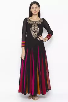 Black Embroidered Georgette Party Wear Kurti