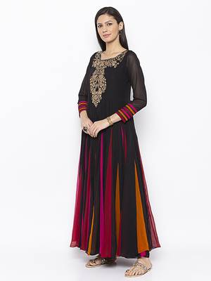 Black Embroidered Georgette Party Wear Kurti 3