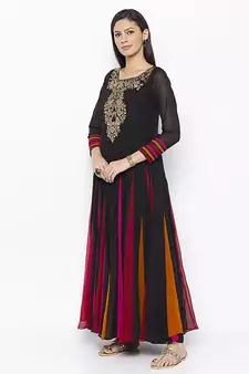 Black Embroidered Georgette Party Wear Kurti