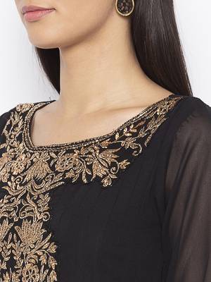 Black Embroidered Georgette Party Wear Kurti 5