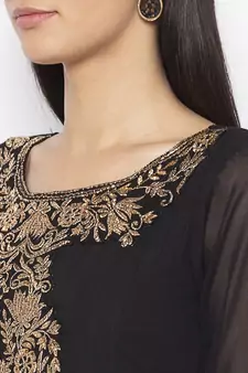 Black Embroidered Georgette Party Wear Kurti