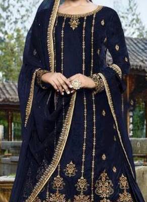 Blue Embroidered Velvet Salwar 2
