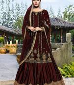 Brown Embroidered Velvet Salwar