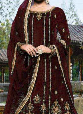 Brown Embroidered Velvet Salwar 2