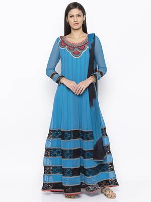 Blue Embroidered Georgette Salwar 1