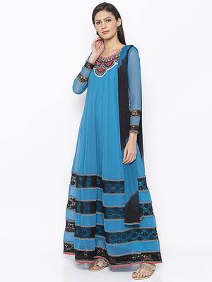 Blue Embroidered Georgette Salwar 2