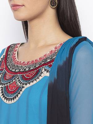 Blue Embroidered Georgette Salwar 4