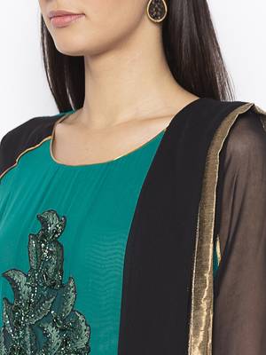 Green Embroidered Georgette Salwar 4