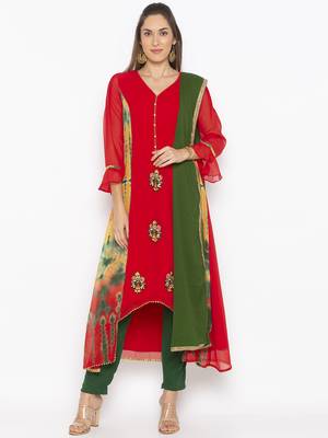 Red Embroidered Georgette Salwar 1