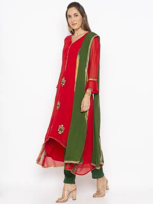 Red Embroidered Georgette Salwar 2