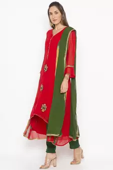 Red Embroidered Georgette Salwar