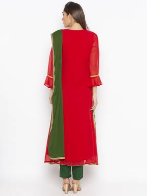 Red Embroidered Georgette Salwar 3