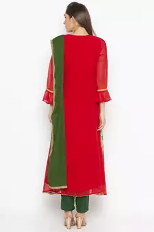 Red Embroidered Georgette Salwar