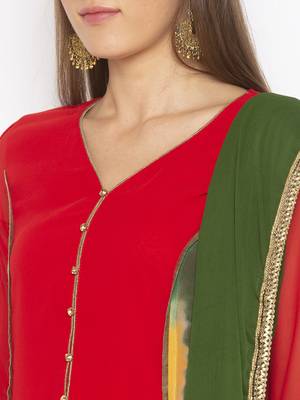 Red Embroidered Georgette Salwar 4