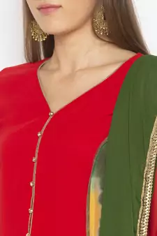 Red Embroidered Georgette Salwar