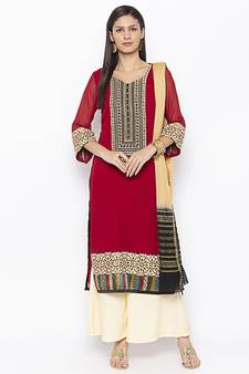 Maroon Embroidered Georgette Salwar