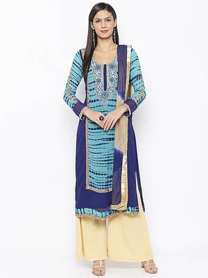 Blue Embroidered Georgette Salwar 1