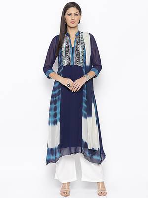 Dark Blue Embroidered Georgette Salwar 1