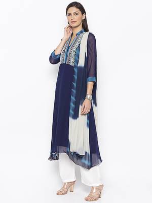 Dark Blue Embroidered Georgette Salwar 2
