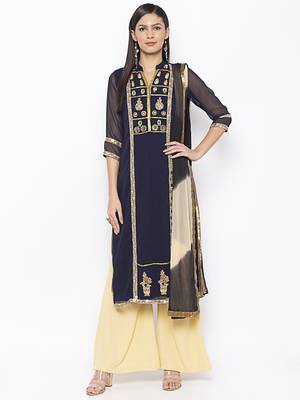 Dark Blue Embroidered Georgette Salwar 1