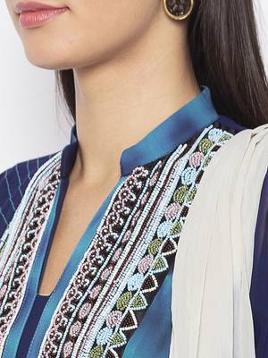 Dark Blue Embroidered Georgette Salwar 4