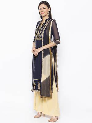 Dark Blue Embroidered Georgette Salwar 2