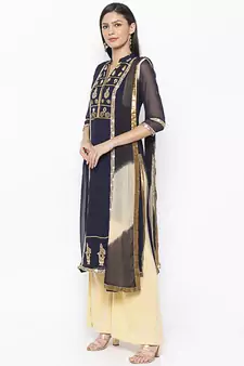 Dark Blue Embroidered Georgette Salwar
