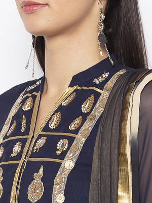 Dark Blue Embroidered Georgette Salwar 4