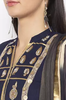 Dark Blue Embroidered Georgette Salwar