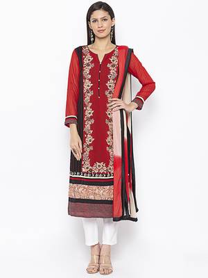 Red Embroidered Georgette Salwar 1