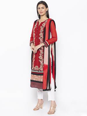 Red Embroidered Georgette Salwar 2