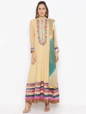 Beige Embroidered Georgette Salwar 1