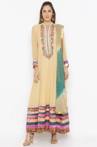 Beige Embroidered Georgette Salwar