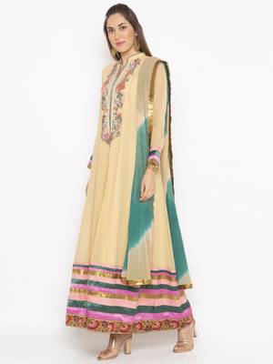 Beige Embroidered Georgette Salwar 2