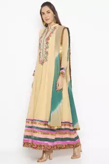 Beige Embroidered Georgette Salwar