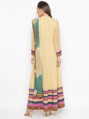 Beige Embroidered Georgette Salwar 3