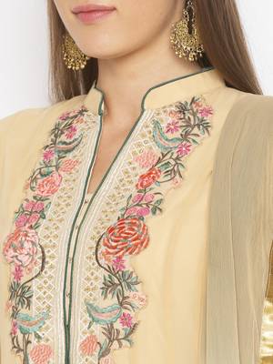 Beige Embroidered Georgette Salwar 4