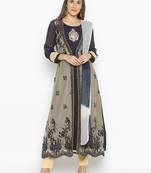 Beige Embroidered Net Salwar