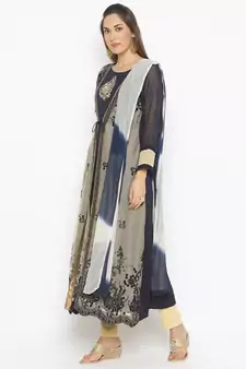 Beige Embroidered Net Salwar