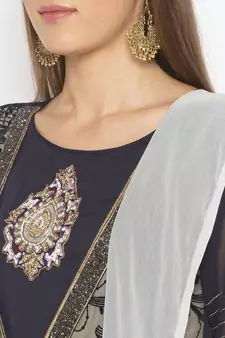 Beige Embroidered Net Salwar