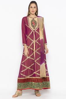 Purple Embroidered Georgette Salwar